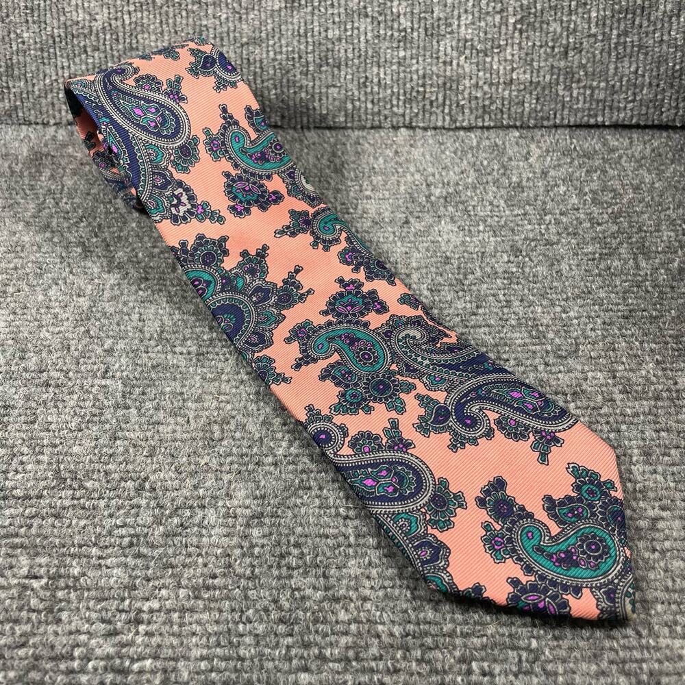 The Madison Shop Neck Tie 3 1/8"X58" Pink/Blue Paisley Allover Hand Sewn Silk
